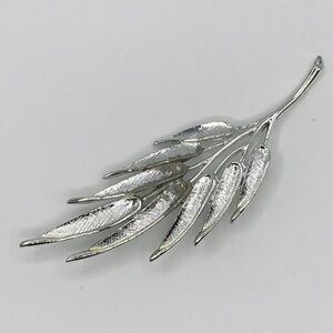 Vtg Brooch JUDY LEE Silver Tone Bamboo Floral Leaves Pin 3.75” **Some Tarnishing